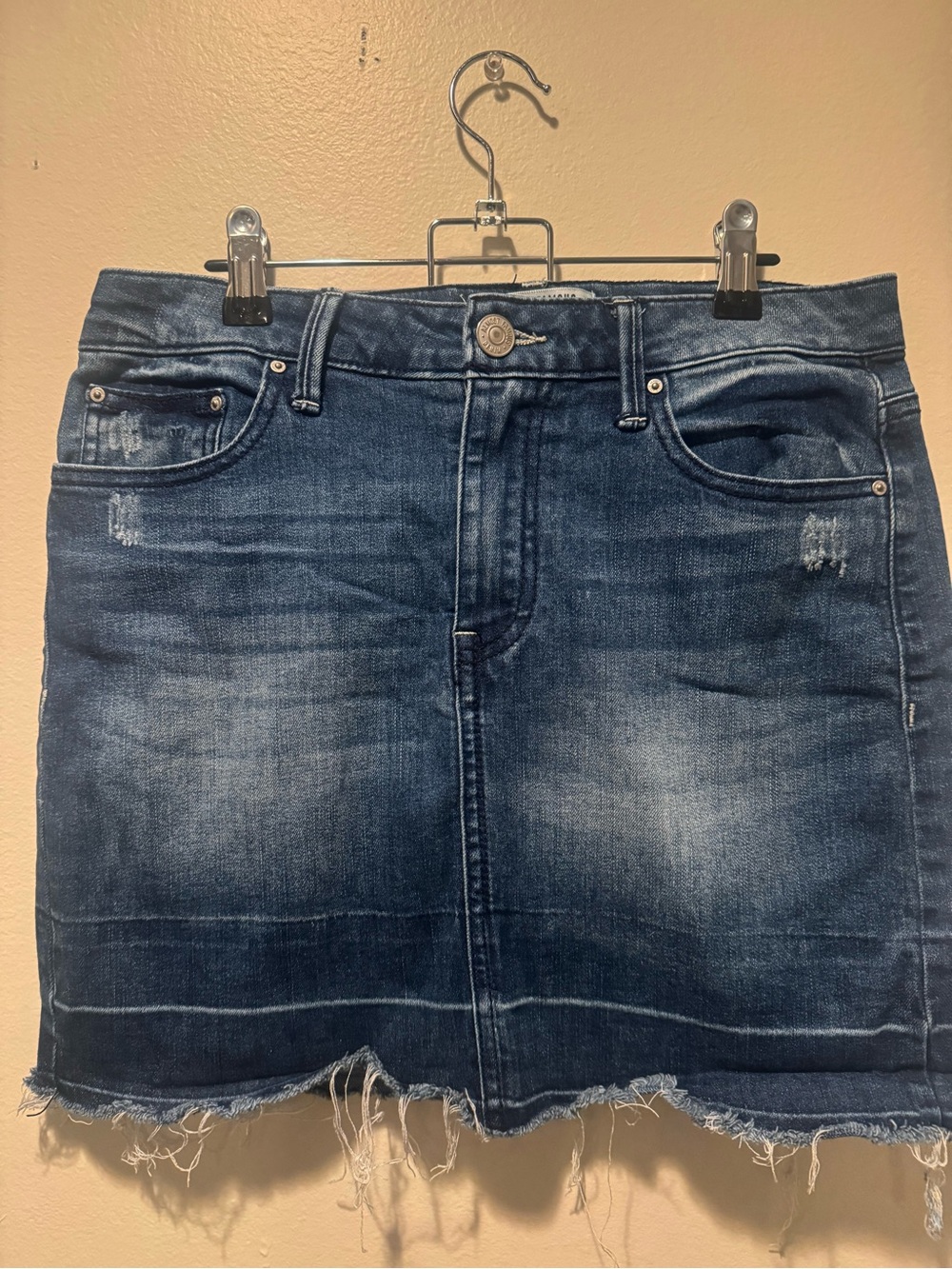 Denim Frayed-Hem Mini Skirt - Blue